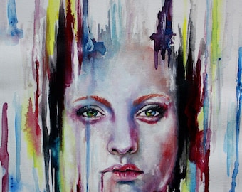 Original Watercolor "Disappearing" Surreal Portrait Mixed Media Painting