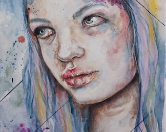 アンジェリーナ・ジョリーのオリジナル肖像画：ピンクヘアの