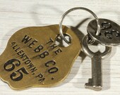 Brass Vintage Key Tag - Silver Antique Skeleton Key - Silver Black Metal Number 36 Tag Assemblage Steampunk Jewelry Mixed Media Altered Arts