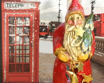 Whimsical Kris Kringle Santa Claus Old St Nick Gold Moon and Stars Accents Figurine Knick-Knack Christmas Holiday Decor Resin Santa Claus