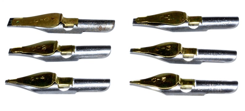 Complete Set In Box Vintage Gold Brass Silver Speedball Dipping PenCalligraphy Nibs 5 Count Poster Art Nibs Vintage Artist/'s Tools
