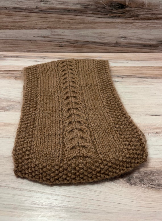 Brown Wool Cashmere Hand-Knit Neck Scarf, Winter S