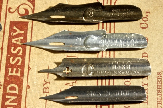 Assortment Of Silver Dipping PenCalligraphy Nibs 9 Count Vintage Stenographer/'s Tools Poster Art Nibs Ceramic Limoge Style Box