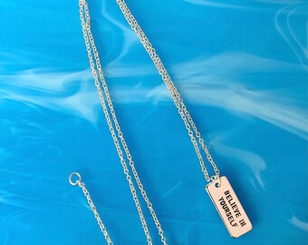 Silver Motivational Tag Pendant, Necklace Charm, Silver-Tone 18-Inch Pendant Chain, Jewelry, Believe In Yourself Pendant Charm, Gift For Her