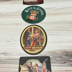 Collection Of Five Vintage Assorted Cardboard Pub Mats, Man Cave Home Bar Tavern Pub Watering Hole Sports Bar Coasters Beer Mats, Drink Mat