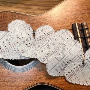 Hand-Cut Heart-Shaped Music Fabric Tags, Music Tags, Vintage Inspired Sheet Music Tags, Junk Journal Gift Tags, Music Lover Fabric Gift Tag