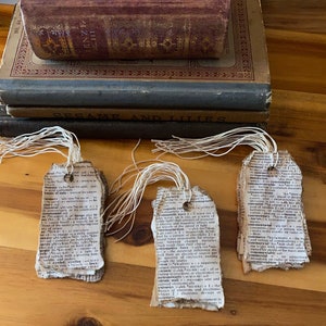 Coffee Stained Hand-Torn Tags, Vintage Dictionary Pages Turned Into Hang Tags, Scrapbooking Junk Journal Diary Tags, Mixed Media Paper Tags image 4