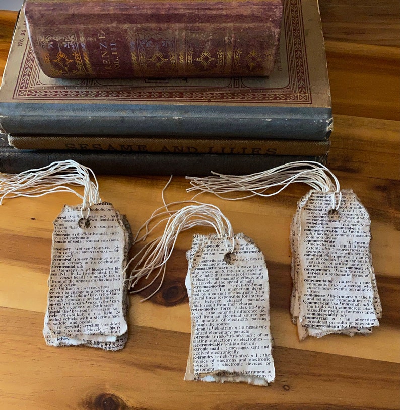 Coffee Stained Hand-Torn Tags, Vintage Dictionary Pages Turned Into Hang Tags, Scrapbooking Junk Journal Diary Tags, Mixed Media Paper Tags image 4
