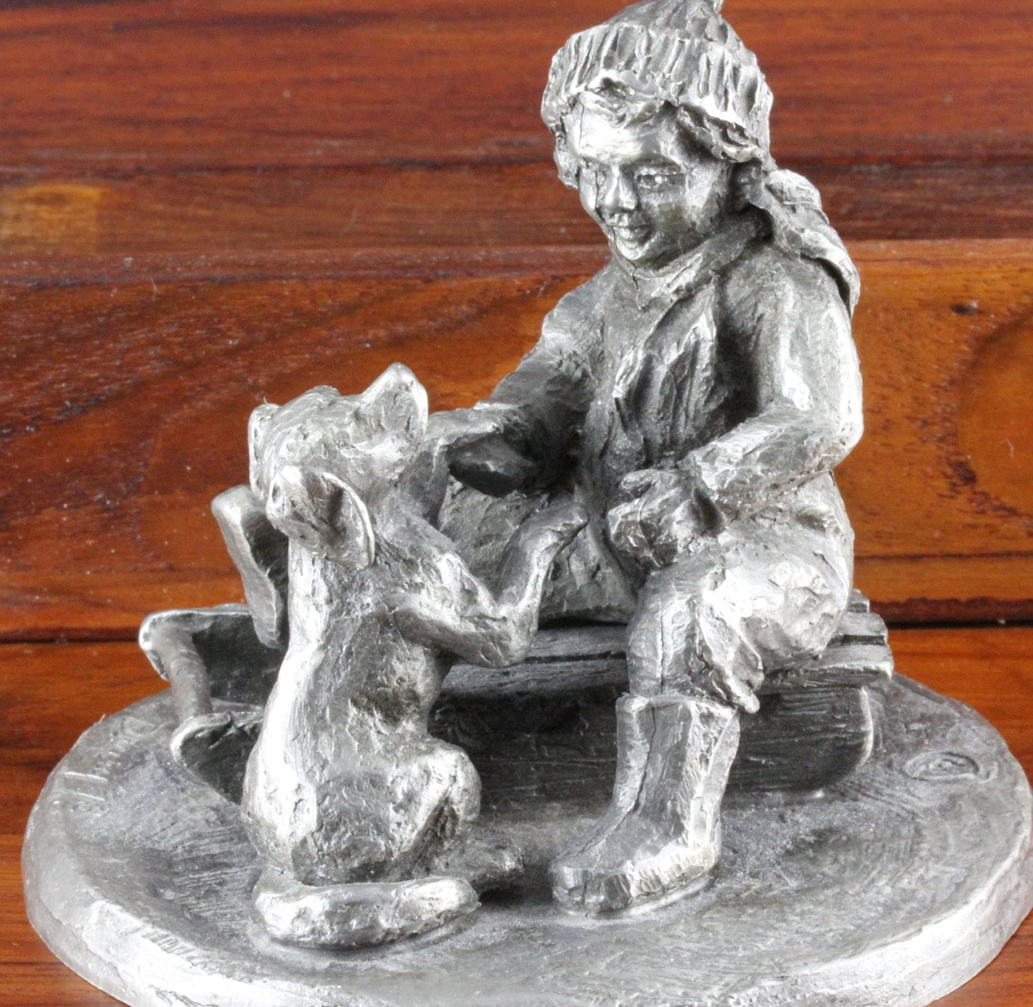 Solid Pewter Boy With Dog Winter Wonderland Figurine Etsy