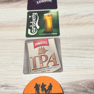 Collection Of Five Vintage Assorted Cardboard Pub Mats, Man Cave Home Bar Tavern Pub Watering Hole Sports Bar Coasters Beer Mats, Drink Mat