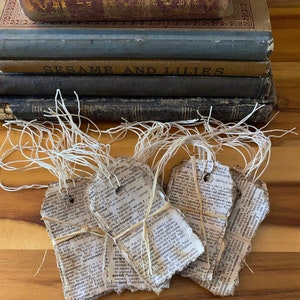 Coffee Stained Hand-Torn Tags, Vintage Dictionary Pages Turned Into Hang Tags, Scrapbooking Junk Journal Diary Tags, Mixed Media Paper Tags image 2