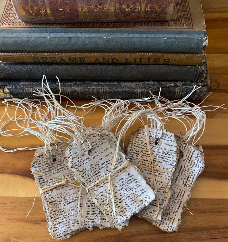 Coffee Stained Hand-Torn Tags, Vintage Dictionary Pages Turned Into Hang Tags, Scrapbooking Junk Journal Diary Tags, Mixed Media Paper Tags image 2