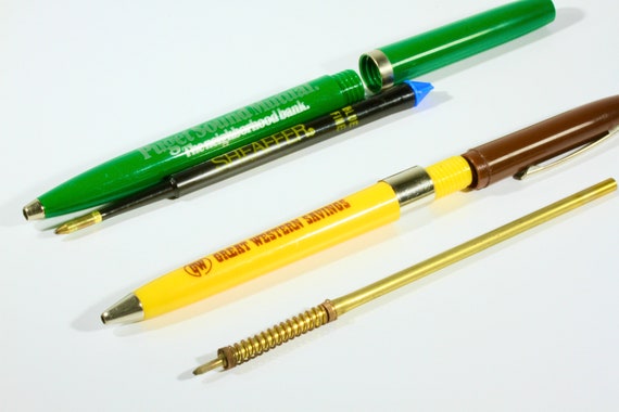 Two Vintage Washington State Savings Bank Advertisement Pens Green Pen  Yellow and Brown Pen Ballpoint Pens Vintage Seattle Bank Pens 