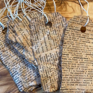 Coffee Stained Hand-Torn Tags, Vintage Dictionary Pages Turned Into Hang Tags, Scrapbooking Junk Journal Diary Tags, Mixed Media Paper Tags image 1