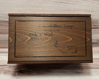 Wooden Storage Box, Small Wooden Crate, Make A Wish Aladdins Lamp Storage Box, Wooden Box, Wooden Rectangle Box Crate Storage, Slide-Top Box