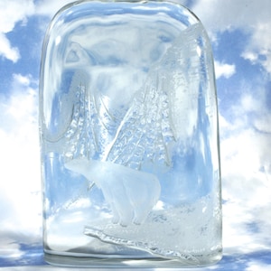 Solid Glass Carved Etched Polar Bear Sculpture Figurine - Cut Glass Arctic Wonder Polar Bear Art Sculpture - Frozen Tundra Glass Bear Art