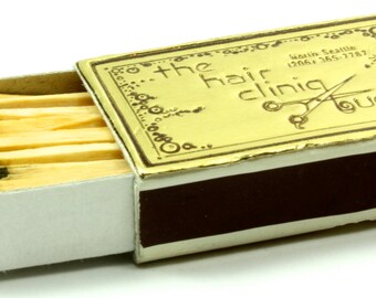 The Hair Clinic - Vintage Box Of Matches Black and Gold - Advertisement Matchbox - Candle Fire Flame Lighter Wooden Matchsticks Collectible
