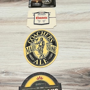 Collection Of Five Vintage Assorted Cardboard Pub Mats, Man Cave Home Bar Tavern Pub Watering Hole Sports Bar Coasters Beer Mats, Drink Mat