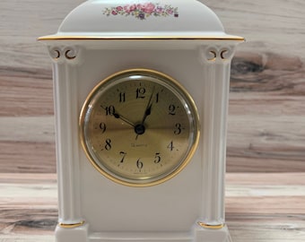 Working Vintage Ceramic Mantel Shelf Desk Clock, Vintage Accent Clock, Feminine Home Decor, Office Library Decor, Small Accent Display Clock