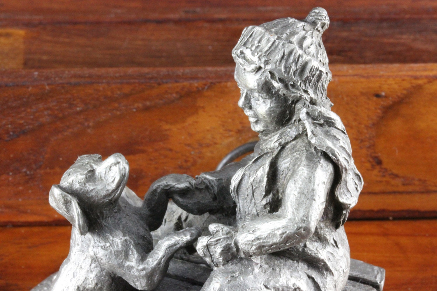 Solid Pewter Boy With Dog Winter Wonderland Figurine Etsy