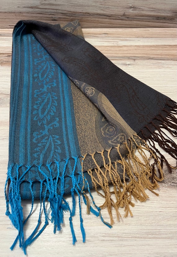 Teal Brown & Gold Abstract Neck Scarf, Autumn Nec… - image 1