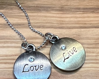 Silver & Gold Tone Love Live Disc Pendant, Necklace Charms, Silver 19-Inch Pendant Chain, Jewelry, Gift For Her, Two Tone Pendant Necklace