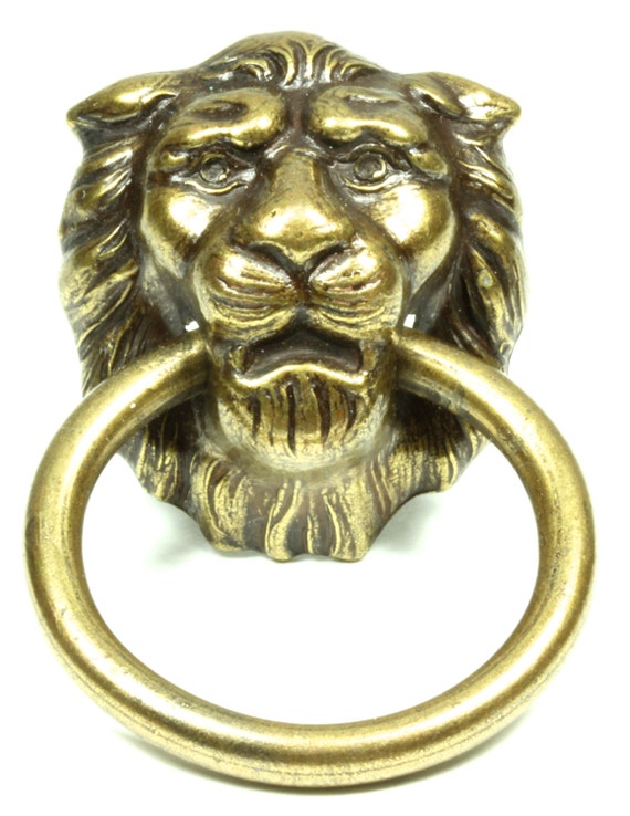 regal lion s head brass antique finish drawer pull etsy