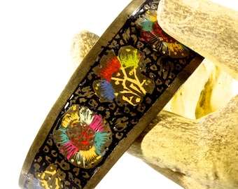 Handmade Hand-Painted Colorful Floral Abstract Brass Cuff Bracelet - Jewelry For Her - Women's Accessory - Brass Cuff Bracelet - Unique Cuff