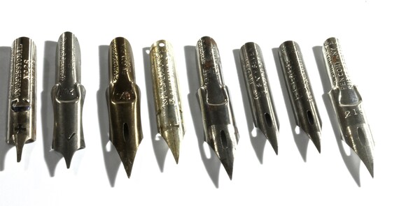 Assortment Of Silver Dipping PenCalligraphy Nibs 9 Count Vintage Stenographer/'s Tools Poster Art Nibs Ceramic Limoge Style Box