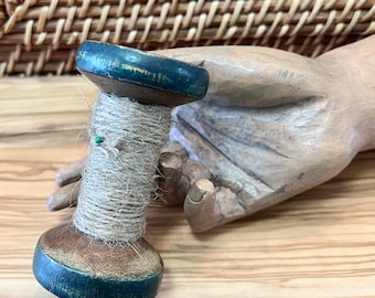 Vintage Primitive Wooden Industrial Green Bobbin Spool, Wooden Industrial Thread Spool, Wooden Spool, Old Wooden Spool, Small Wood Spool
