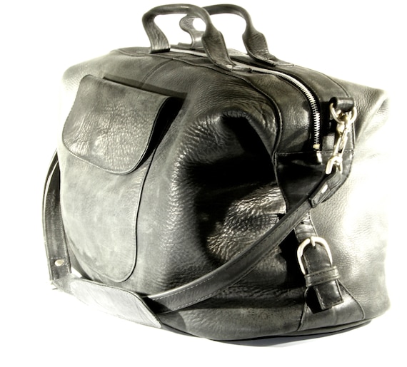 Black Saddle Leather Duffel Bag - Weekender Travel