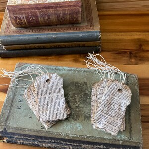 Coffee Stained Hand-Torn Tags, Vintage Dictionary Pages Turned Into Hang Tags, Scrapbooking Junk Journal Diary Tags, Mixed Media Paper Tags image 5