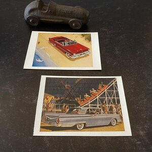 Two Vintage Classic Car Postcards - Vintage Ephemera - Scrapbooking Junk Journal Diary Postcard 1953 Ford Crestline 1959 Ford Galaxy Car Art