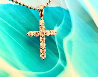 Small Dainty Feminine Cross Pendant, Religious Faith Necklace, Silver-Tone 16 Inch Pendant Ball Chain, Jewelry, Girl's Christening Gift