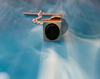 Men's Silver and Black Vintage Tie Tack - Black Stone Tie Tack - Men's Tie Accessory - Gift For Men Gift For Dad Father's Day - Suit & Tie