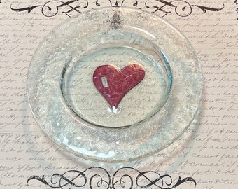Vintage Chunky Red Heart Rain Glass Dish, Small Heart Dish, Home Decor Glass Art, Gift For Her, Jewelry Dish, Small Soap Dish, Candy Dish
