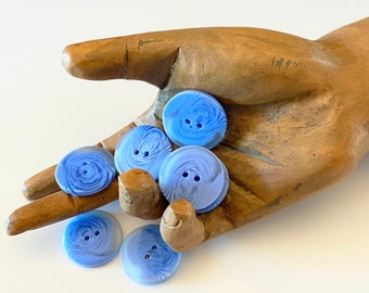7 Vintage 70's Blue Swirl Buttons - Bulk Buttons - Sewing/Knitting Clothing Embellishments - 7 Blue Buttons  Art/Craft Sewing Notions Button