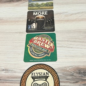 Collection Of Five Vintage Assorted Cardboard Pub Mats, Man Cave Home Bar Tavern Pub Watering Hole Sports Bar Coasters Beer Mats, Drink Mat