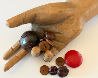 1950's Leather Sweater Buttons - Leather Buttons - Sewing/Knitting Clothing Embellishments - 13 Random Leather Buttons - Button Collector