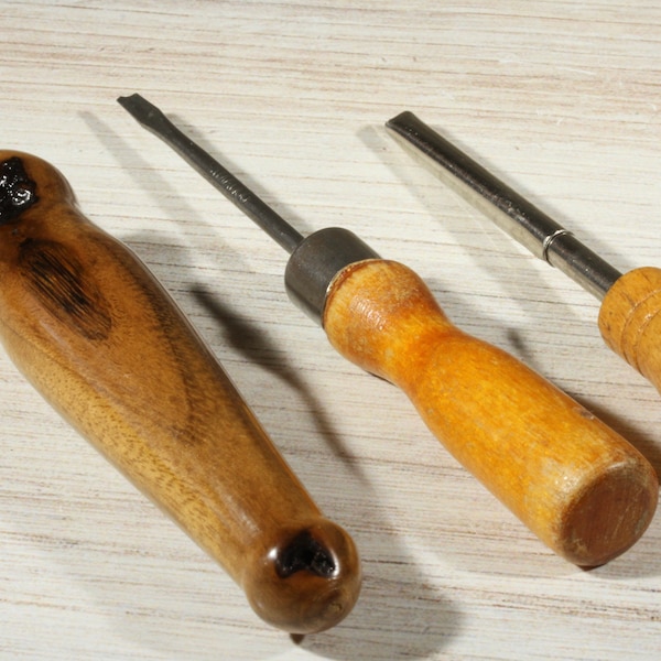 Three Vintage Sewing Notions - Miniature Screwdriver Great Britain - Vintage Seam Ripper - Vintage Awl Punch Piercing Tool - Sewing Machine