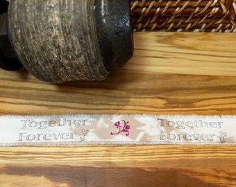 In My Heart - Vintage Inspired Hand-Stamped Tea Dyed and Frayed Muslin Trim Around A Charming Vintage Wooden Spool - Junk Journal Art Trim