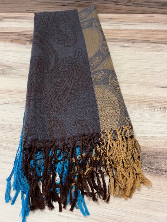 Teal Brown & Gold Abstract Neck Scarf, Autumn Nec… - image 3