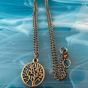 Two-Sided Small Dainty Bronze Tone Tree Of Life Pendant, Tree Of Life Necklace, Bronze-Tone 18 Inch Pendant Chain, Jewelry For Her, Gift