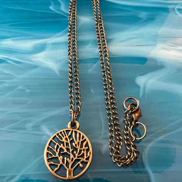 Two-Sided Small Dainty Bronze Tone Tree Of Life Pendant, Tree Of Life Necklace, Bronze-Tone 18 Inch Pendant Chain, Jewelry For Her, Gift