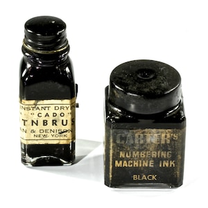 Antique Cado Fountain Brush Ink Bottle - Black Carter&#39;s Numbering Machine Ink Rubber Stamp Ink Pad Ink Bottle - Vintage Office Supply