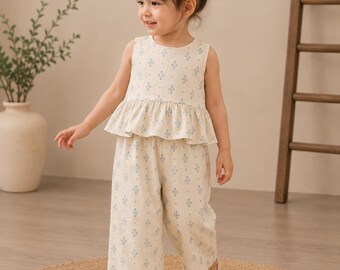 Patrón de costura en PDF para top y pantalón con volantes en la espalda cruzada para bebé niña | Plantilla de corte y costura para conjunto de dos piezas para niña pequeña
