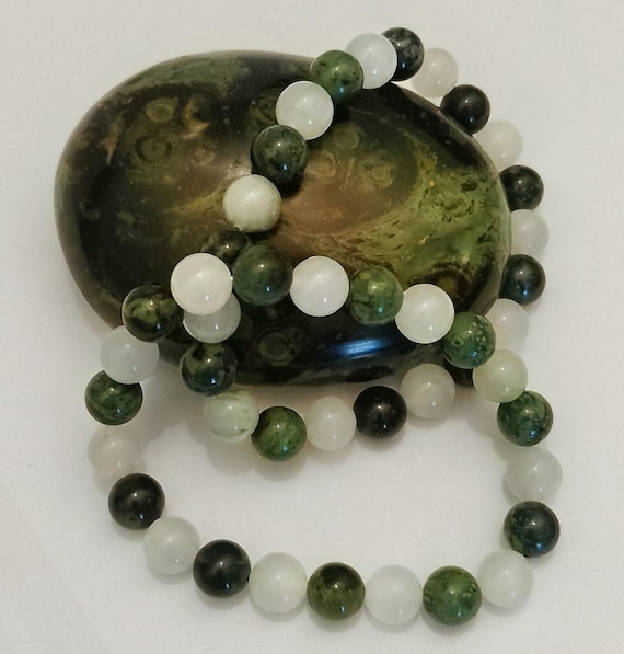 Tianshan Jadeite Kambaba Jasper 8mm Beaded Bracelet – Natural Gemstone Stackable Jewellery, grounding crystal blessing
