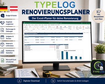 Renovation Planner Excel (German) | Construction Planner for House Building and Renovation | Budget, Construction Costs, Quotes & Invoices for Homeowners and Renovators