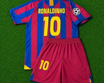 ロナウジーニョ 10 バルセロナ 2005-2006 キッズ ジャージ ショーツ セット、レトロ サッカー キット、ユース ファン ギフト
