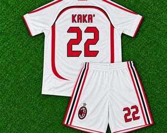 Kaka 22 Milan 2006 2007 Kids Jersey Shorts Set, Retro Football Soccer Kit, Youth Fan Gift